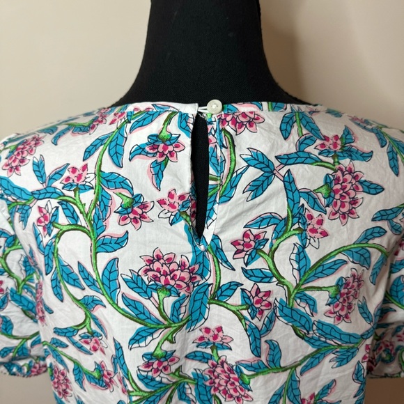 J. Crew Factory Blue White Pink Floral Smocked Top - Picture 6 of 11